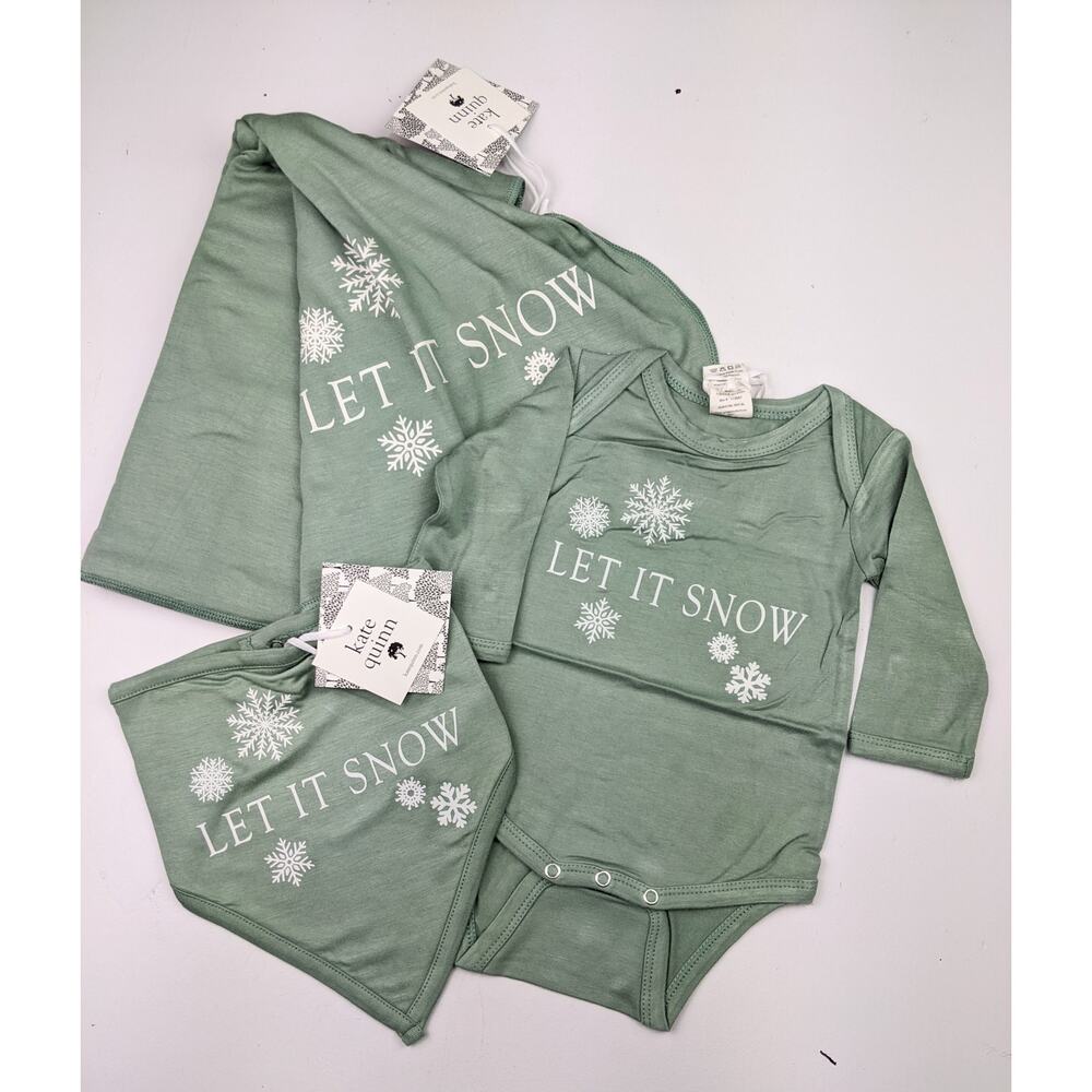 Kate Quinn Sage Green Let It Snow Set 0-3 Months Baby's First Winter